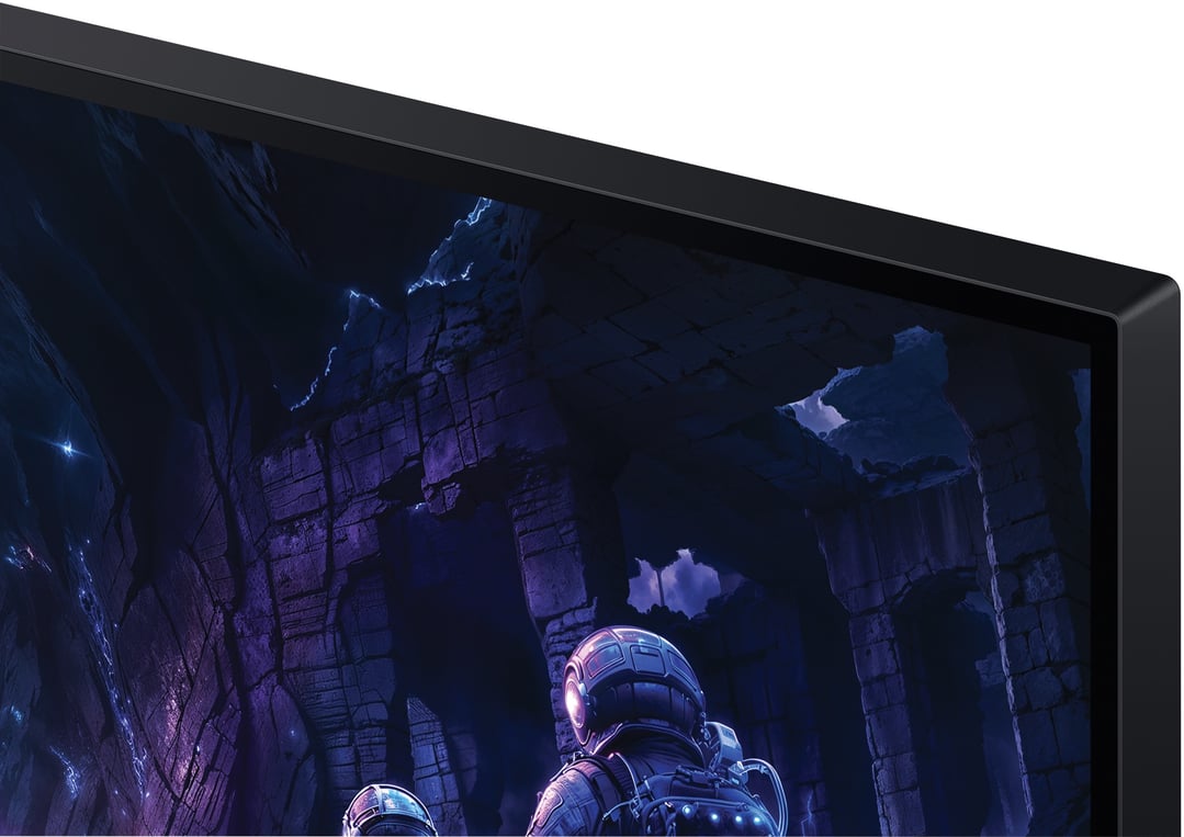 Close up of a gaming monitor displaying a dark fantasy scene