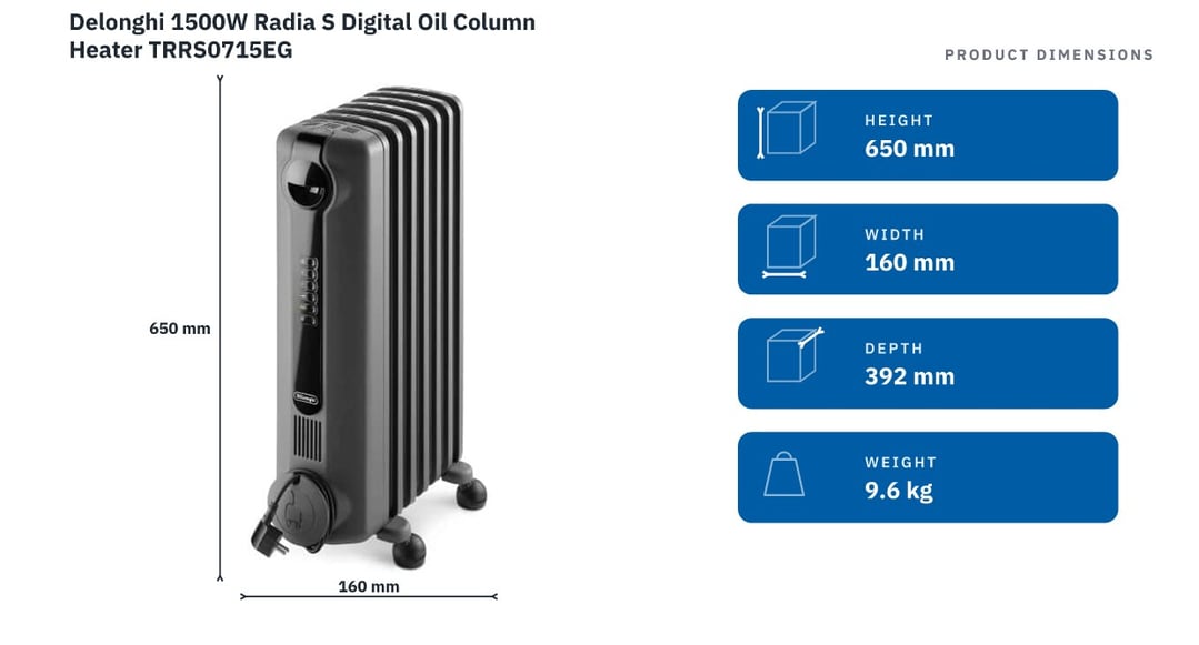 Delonghi 1500W Radia S Digital Oil Column Heater TRRS0715EG