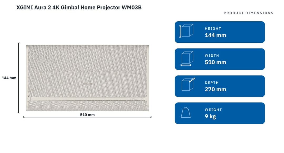 XGIMI Aura 2 4K Gimbal Home Projector WM03B — product dimensions