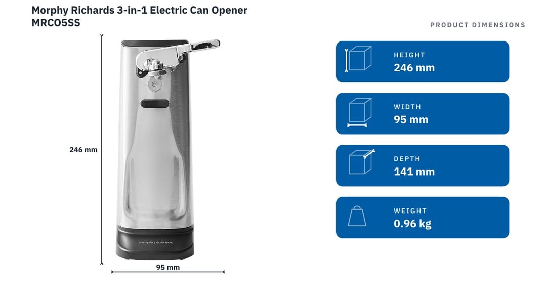 Morphy Richards 3-in-1 Electric Can Opener MRCO5SS — product dimensions
