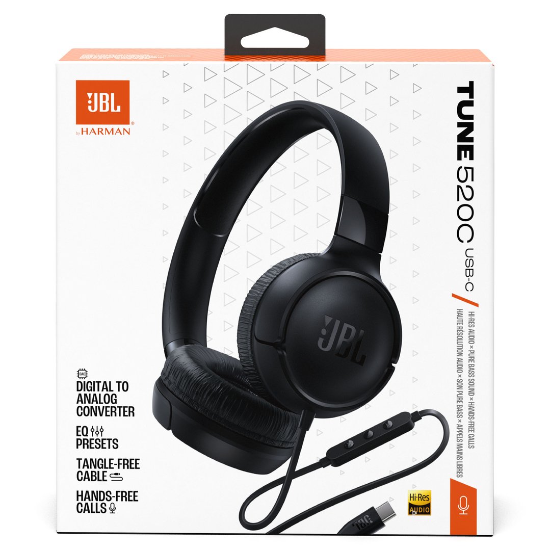 JBL Tune 520C USB-C Wired On-Ear Headphones - Black JBLT520CBLK