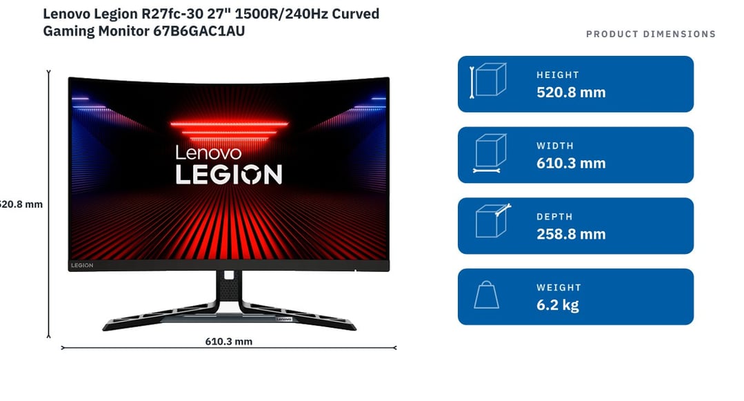 Lenovo Legion R27fc-30 27" 1500R/240Hz Curved Gaming Monitor 67B6GAC1AU