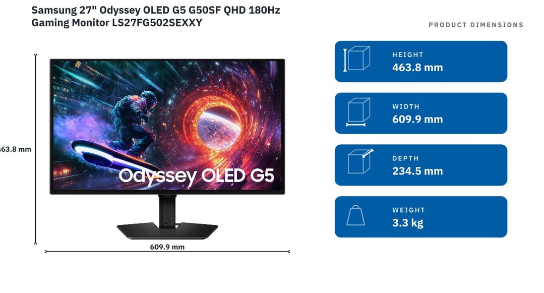 Samsung 27" Odyssey OLED G5 G50SF QHD 180Hz Gaming Monitor LS27FG502SEXXY