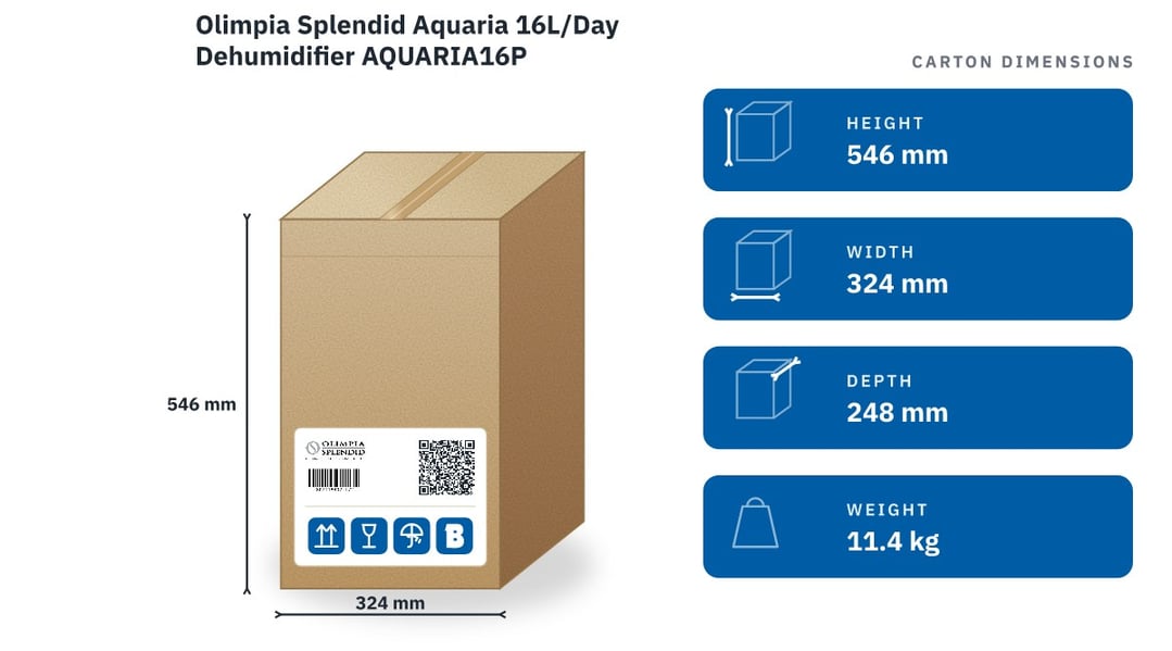 Olimpia Splendid Aquaria 16L/Day Dehumidifier AQUARIA16P — packaged dimensions