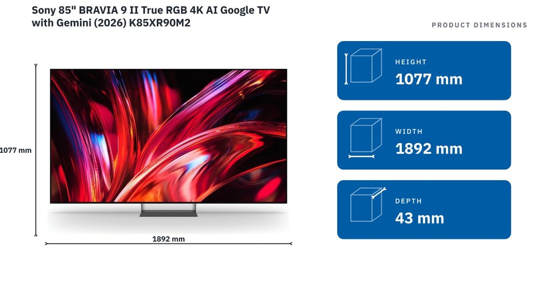 Sony 85" BRAVIA 9 II True RGB 4K AI Google TV with Gemini (2026) K85XR90M2