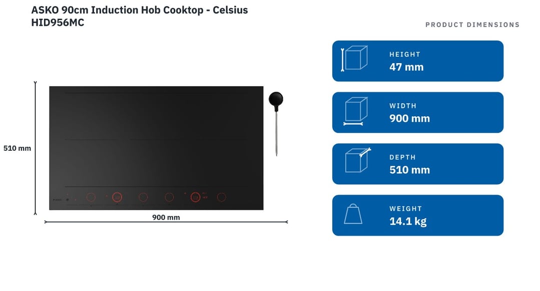 ASKO 90cm Induction Hob Cooktop - Celsius HID956MC — product dimensions