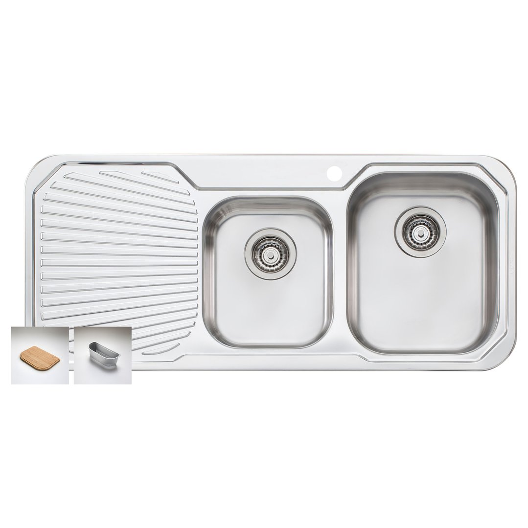 Oliveri Petite 1 & 3/4 Right Hand Bowl Sink With Drainer PE312