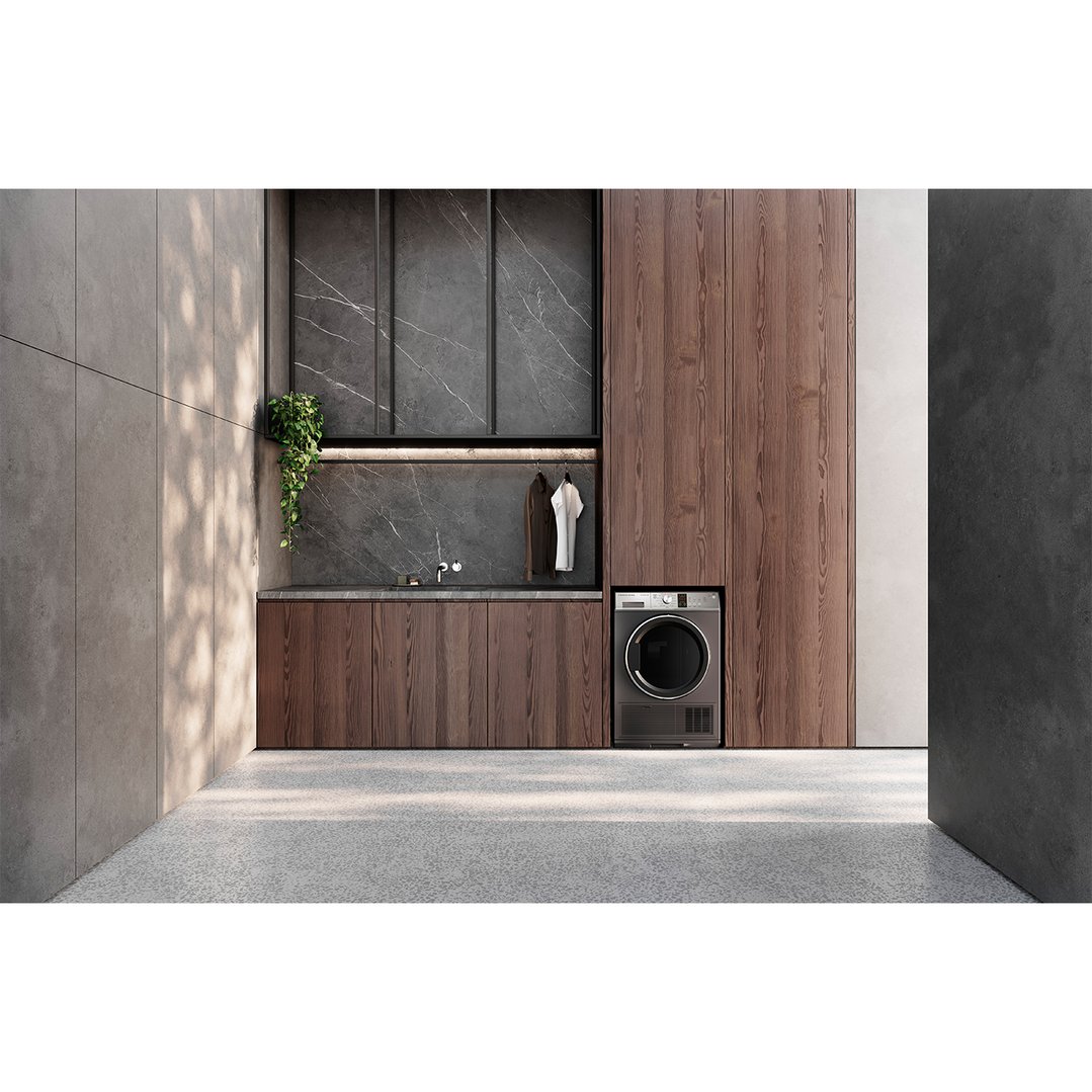 9kg Series 7 Heat Pump Dryer integrated into a modern laundry room