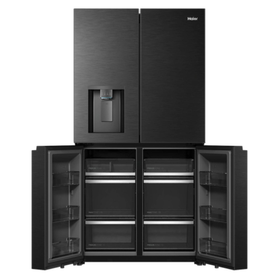 Haier 624L, Quad Door Refrigerator Freezer, Ice & Water, Plumbed, Black HRF690YZC