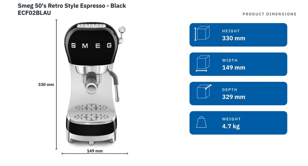Smeg 50's Retro Style Espresso - Black ECF02BLAU