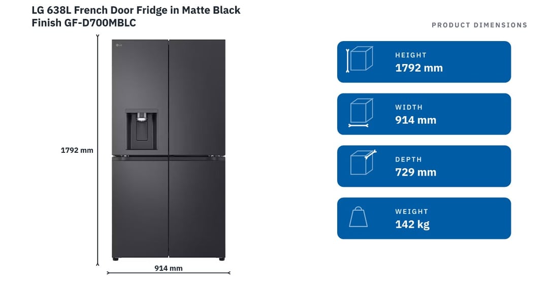 LG 638L French Door Fridge in Matte Black Finish GF-D700MBLC