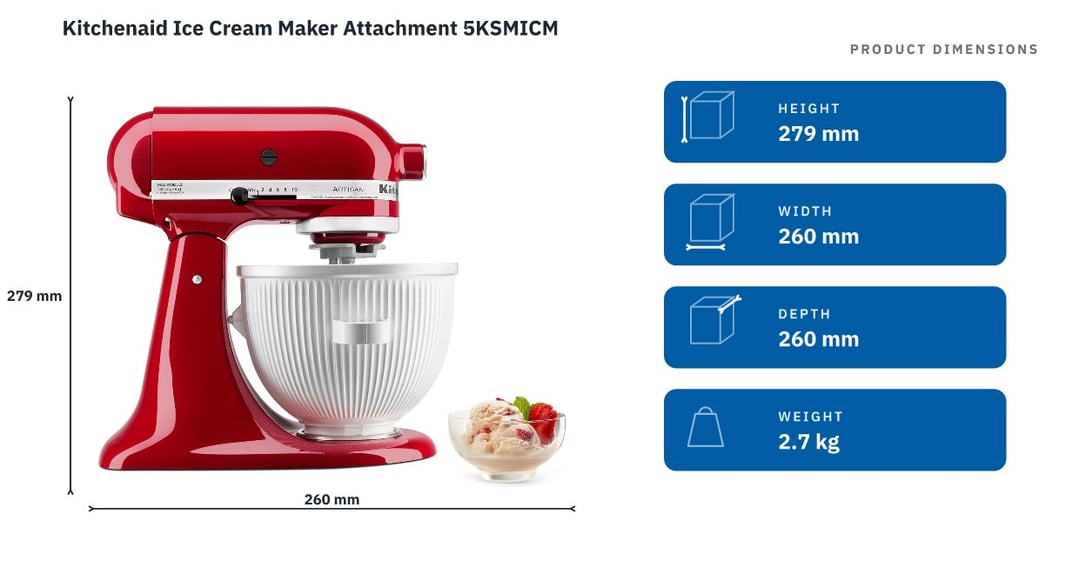 Kitchenaid Ice Cream Maker Attachment 5KSMICM — product dimensions