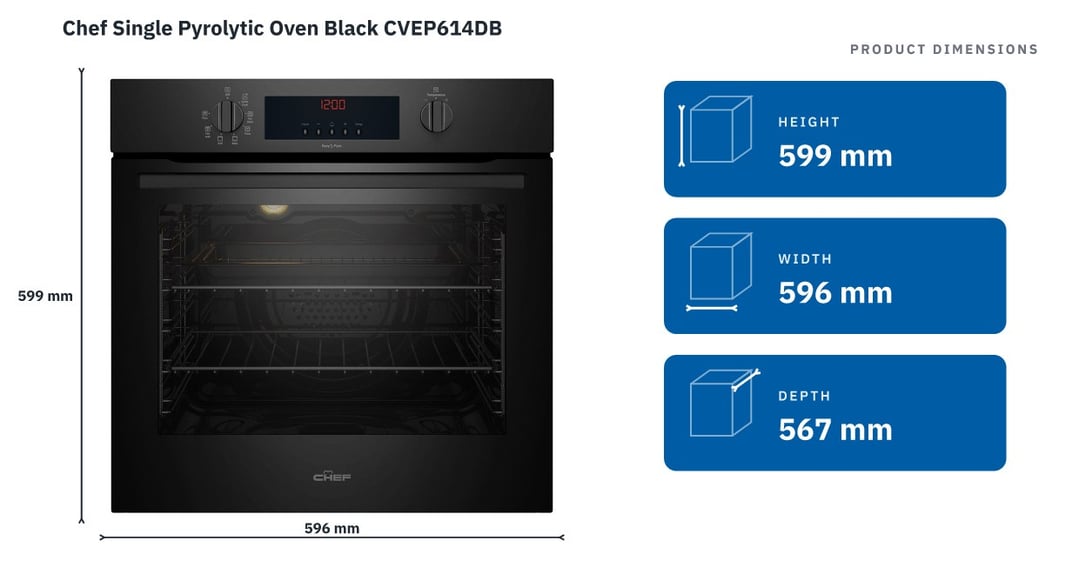 Chef Single Pyrolytic Oven Black CVEP614DB