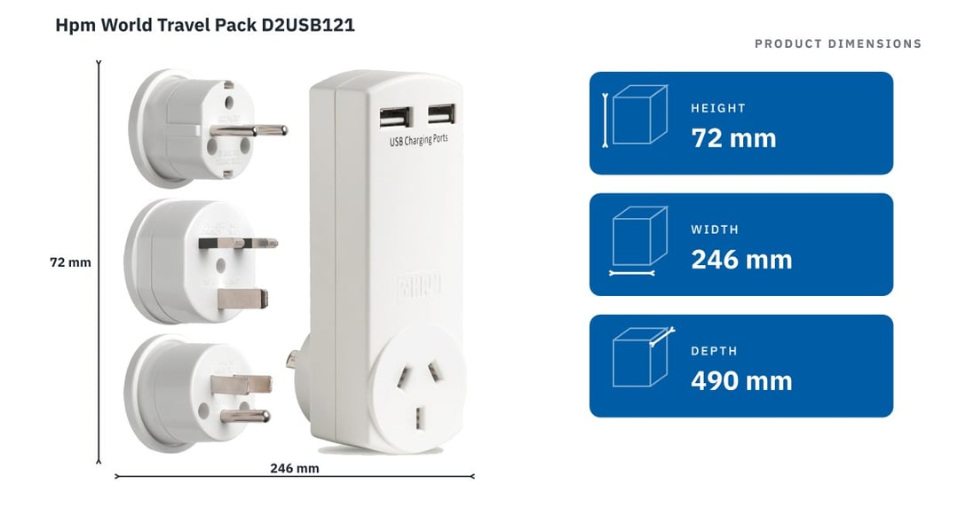 Hpm World Travel Pack D2USB121 — product dimensions
