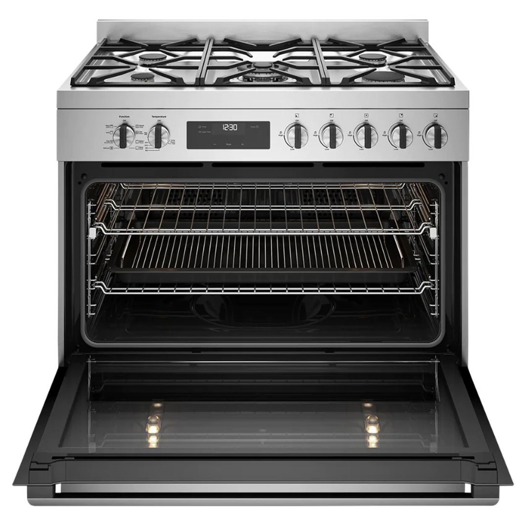 Westinghouse 90cm dual fuel freestanding oven with 5 burner gas cooktop