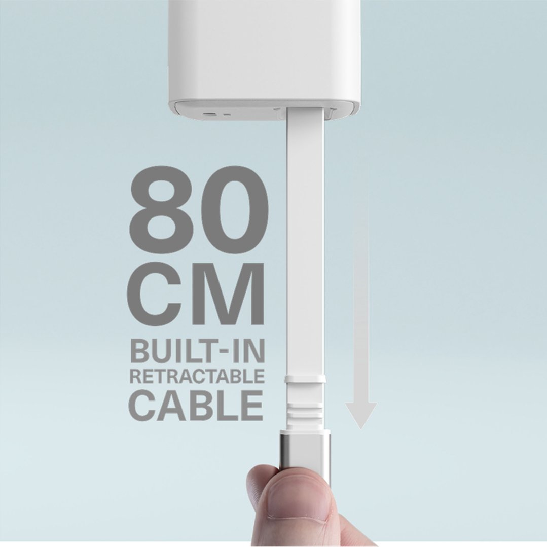 Cygnett PowerPlus 30W Wall Charger with 80cm Retractable USB-C Cable CY5762PDWCH