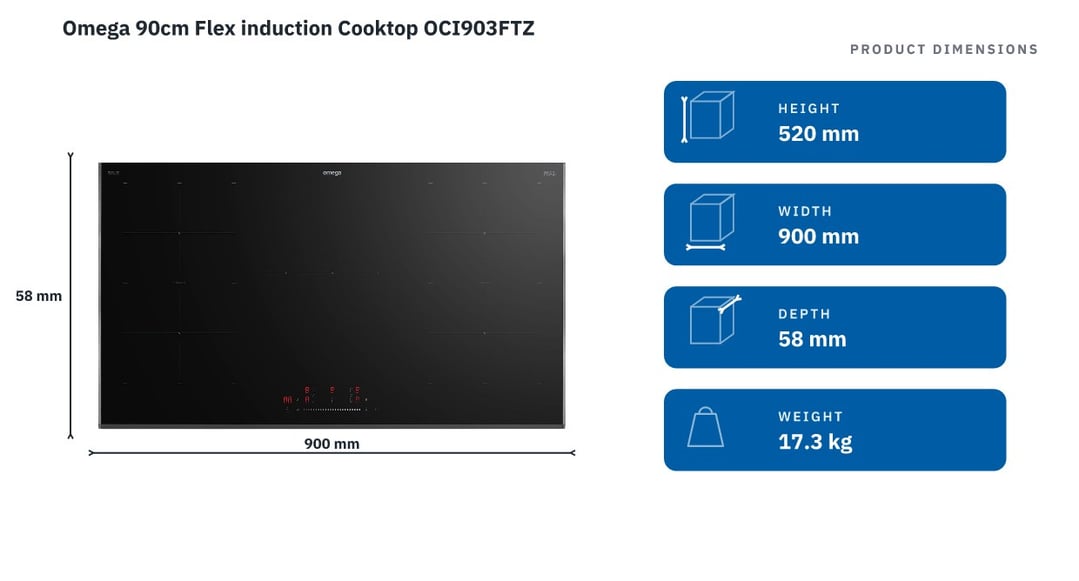 Omega 90cm Flex induction Cooktop OCI903FTZ — product dimensions