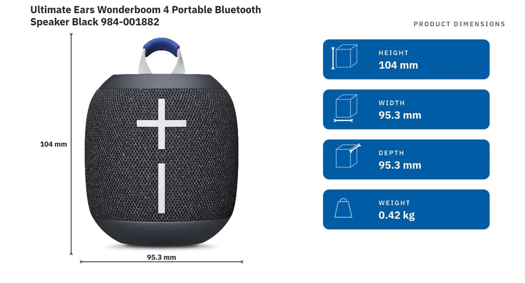Ultimate Ears Wonderboom 4 Portable Bluetooth Speaker Black 984-001882 — product dimensions