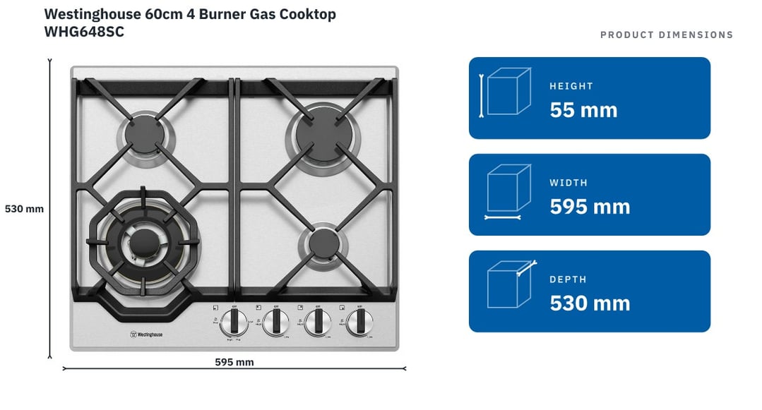 Westinghouse 60cm 4 Burner Gas Cooktop WHG648SC