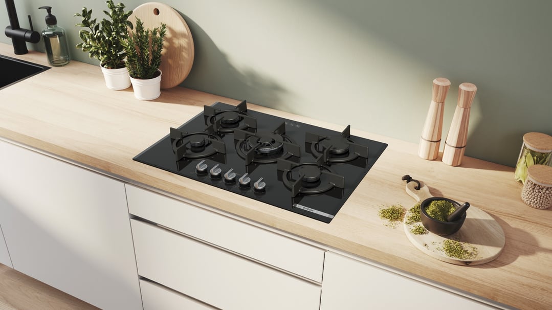 Bosch Series 6 Gas cooktop 75 cm Tempered Glass, Black PPQ7A6I10A