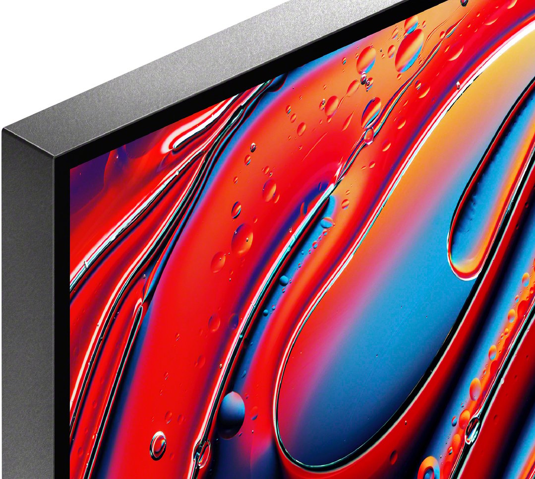 Close-up of a TV screen displaying colorful abstract liquid art