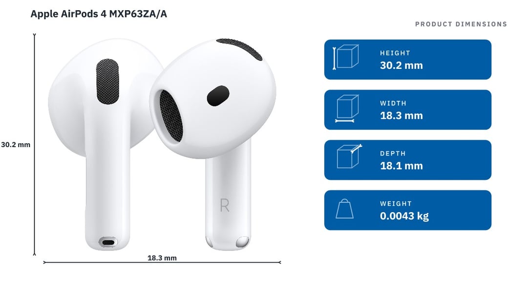 Apple AirPods 4 MXP63ZA/A — product dimensions