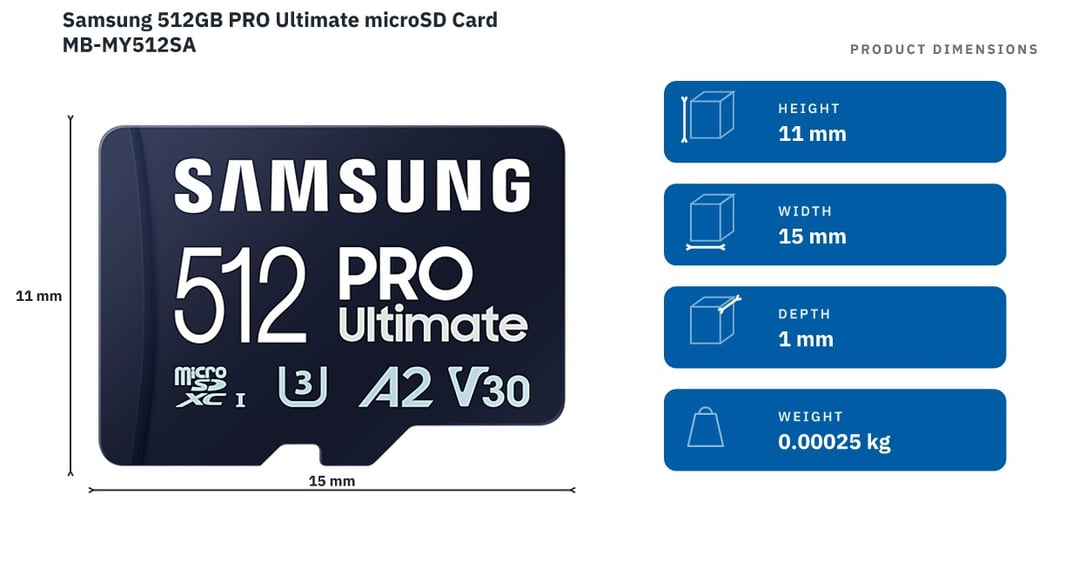 Samsung 512GB PRO Ultimate microSD Card MB-MY512SA — product dimensions