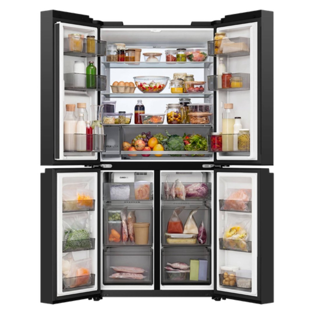 Haier 573L, Quad Door Refrigerator Freezer, Ice & Water, Plumbed, Black HRF590YPC