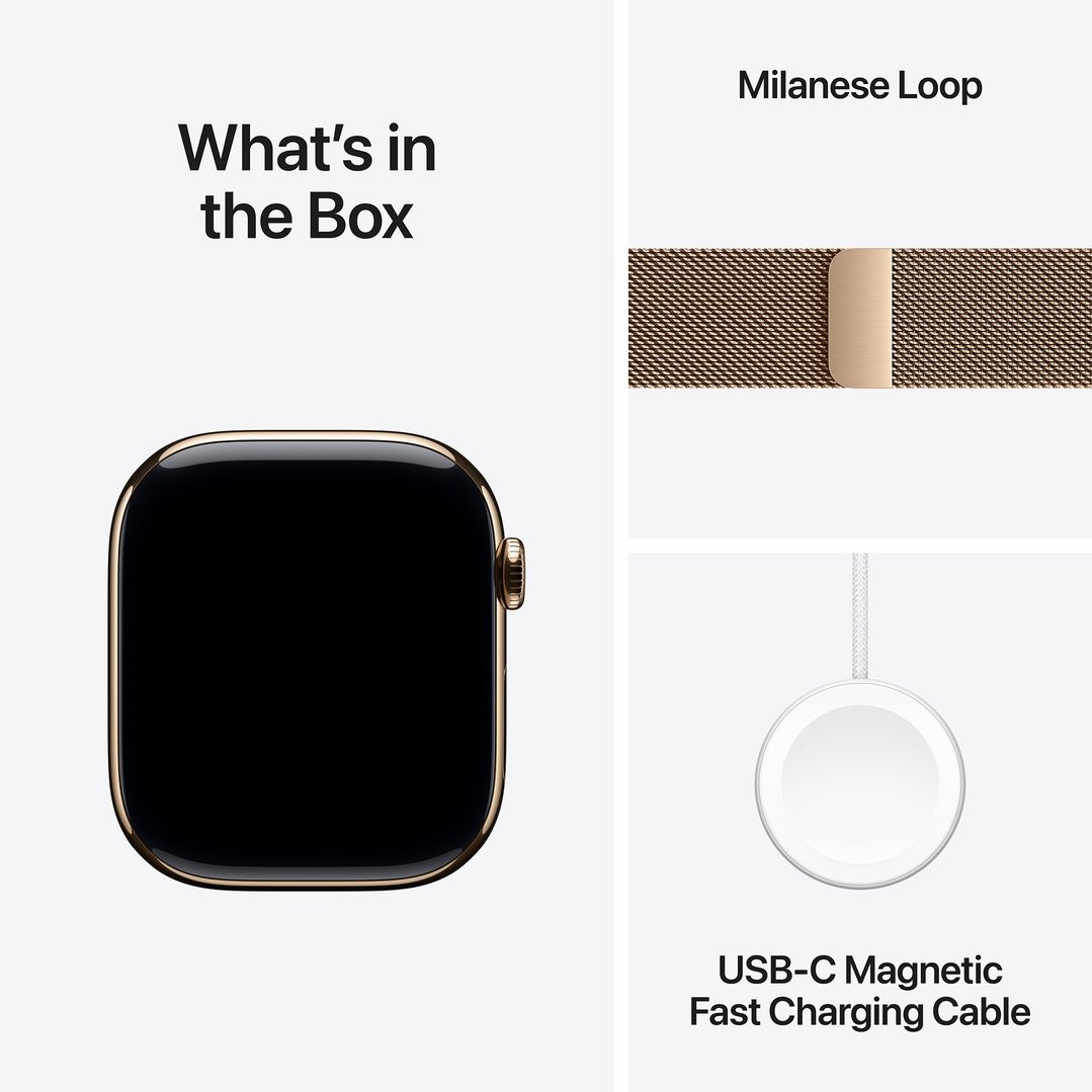 Apple Watch Series 11 46mm Gold Titanium Case GPS + Cellular Gold Milanese Loop (M/L) MFD84X/A
