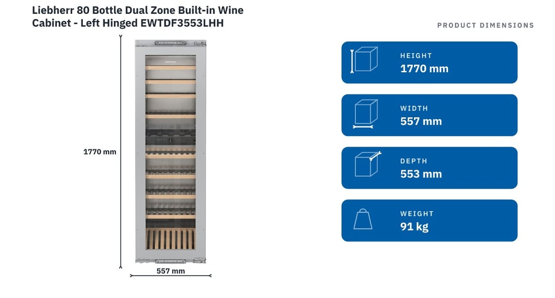 Liebherr 80 Bottle Dual Zone Built-in Wine Cabinet - Left Hinged EWTDF3553LHH