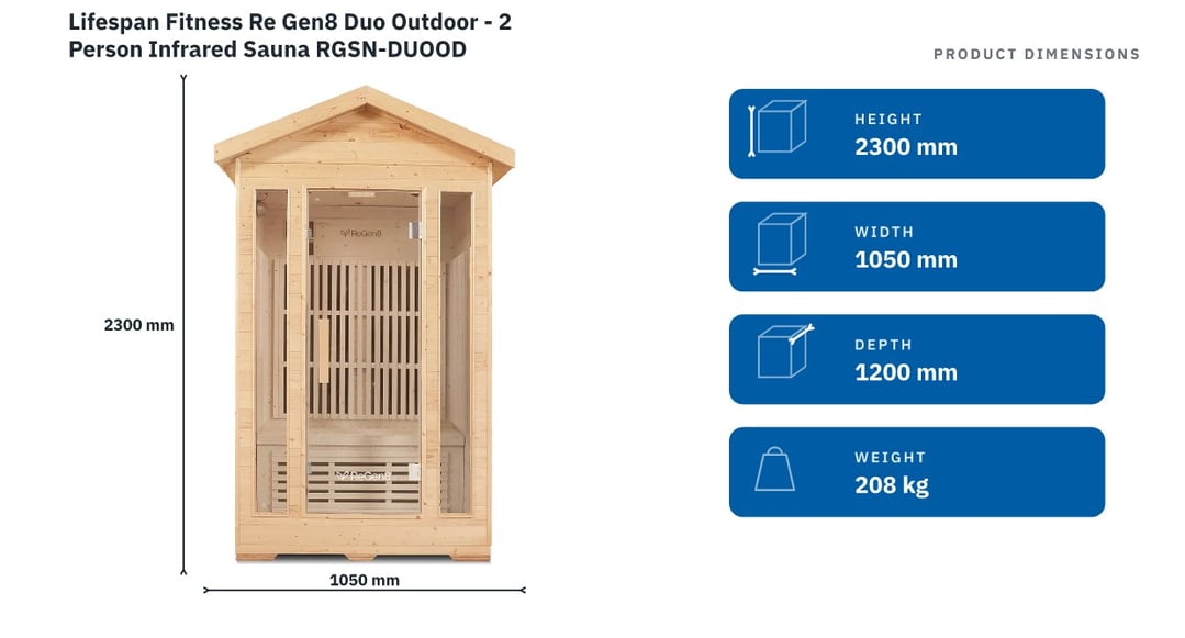 Lifespan Fitness Re Gen8 Duo Outdoor - 2 Person Infrared Sauna RGSN-DUOOD — product dimensions