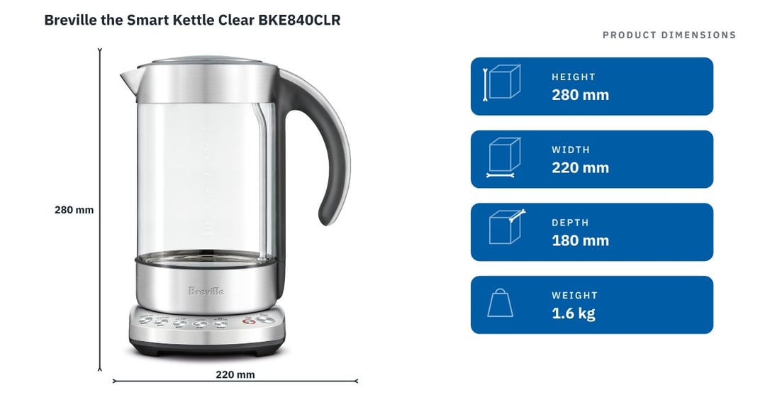 Breville the Smart Kettle Clear BKE840CLR — product dimensions