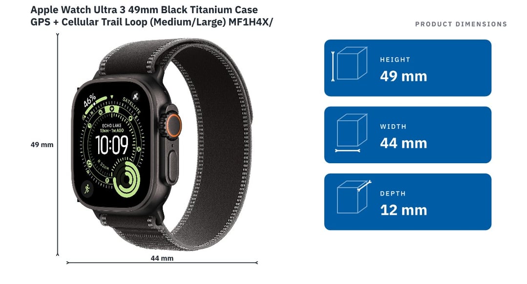 Apple Watch Ultra 3 49mm Black Titanium Case GPS + Cellular Trail Loop (Medium/Large) MF1H4X/A