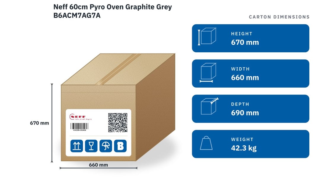 Neff 60cm Pyro Oven Graphite Grey B6ACM7AG7A — packaged dimensions