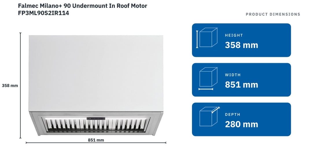 Falmec Milano+ 90 Undermount In Roof Motor FP3ML90S2IR114 — product dimensions