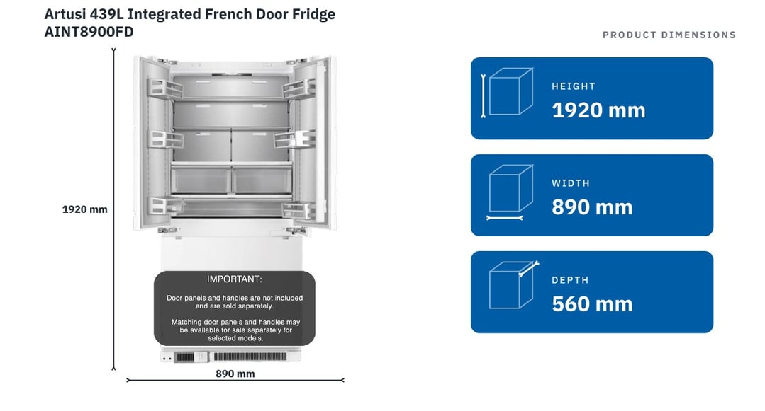 Artusi 439L Integrated French Door Fridge AINT8900FD — product dimensions