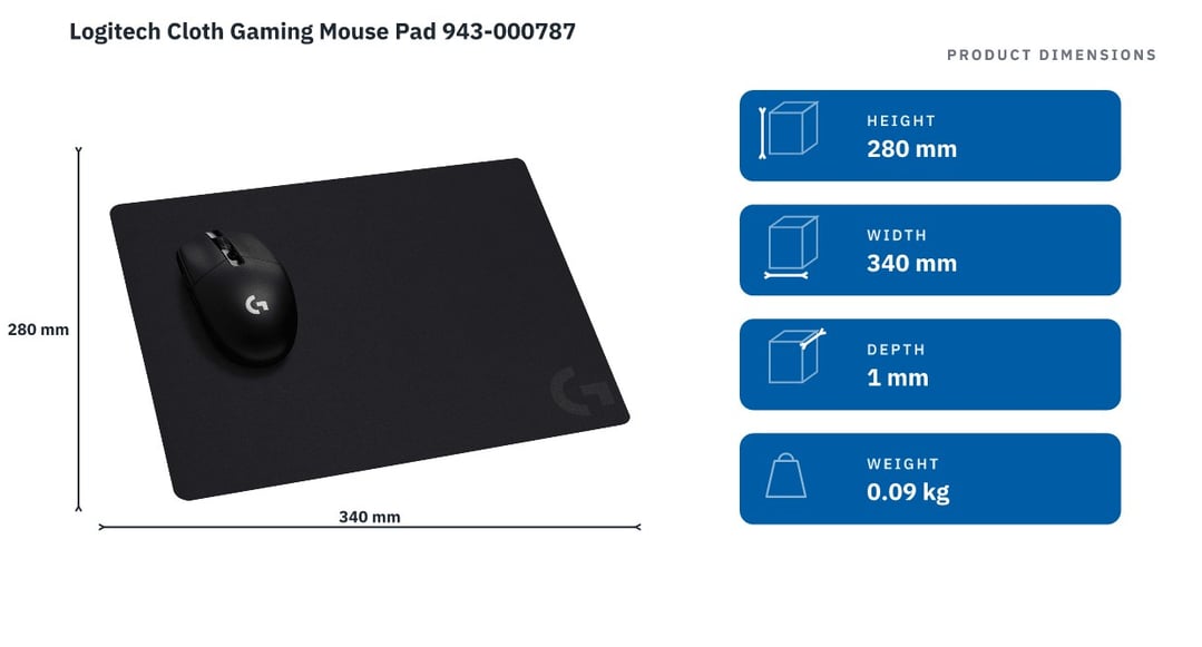 Logitech Cloth Gaming Mouse Pad 943-000787 — product dimensions