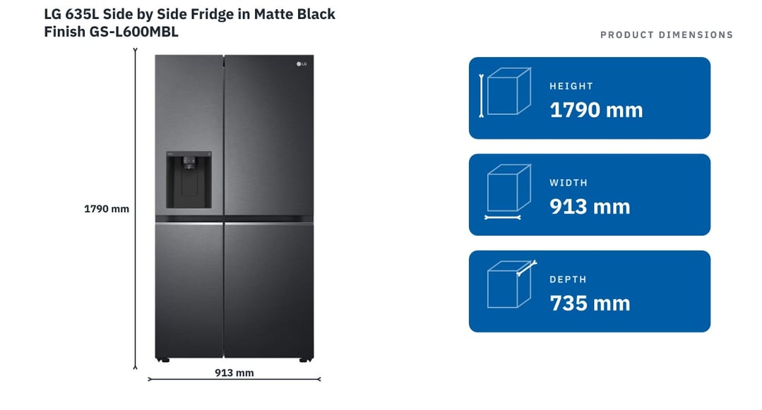 LG 635L Side by Side Fridge in Matte Black Finish GS-L600MBL