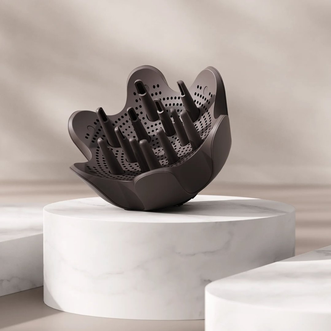 SHARK SpeedStyle Pro FLEX Hair Dryer System diffuser attachment on a white marble stand