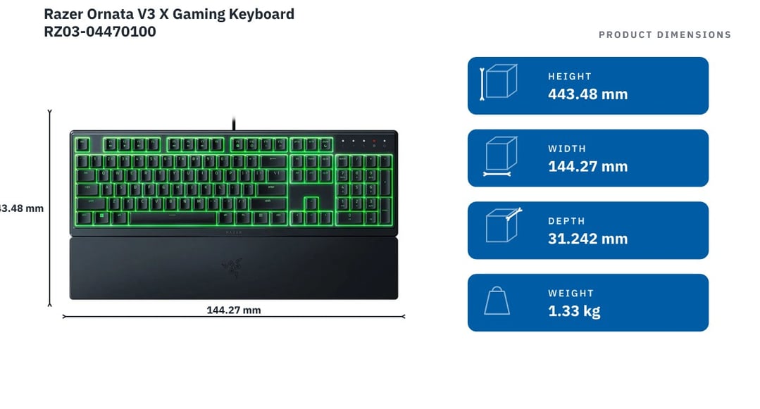 Razer Ornata V3 X Gaming Keyboard RZ03-04470100 — product dimensions