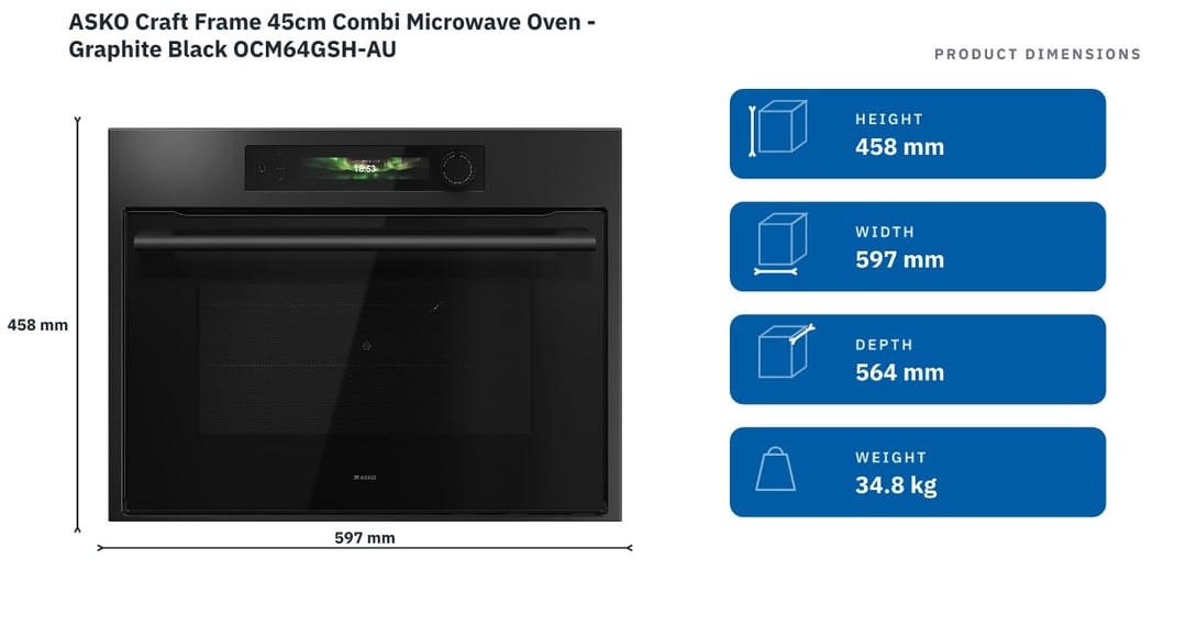 ASKO Craft Frame 45cm Combi Microwave Oven - Graphite Black OCM64GSH-AU — product dimensions