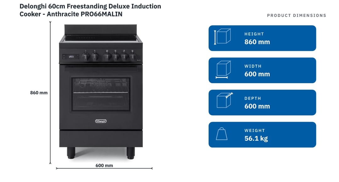 Delonghi 60cm Freestanding Deluxe Induction Cooker - Anthracite PRO66MALIN