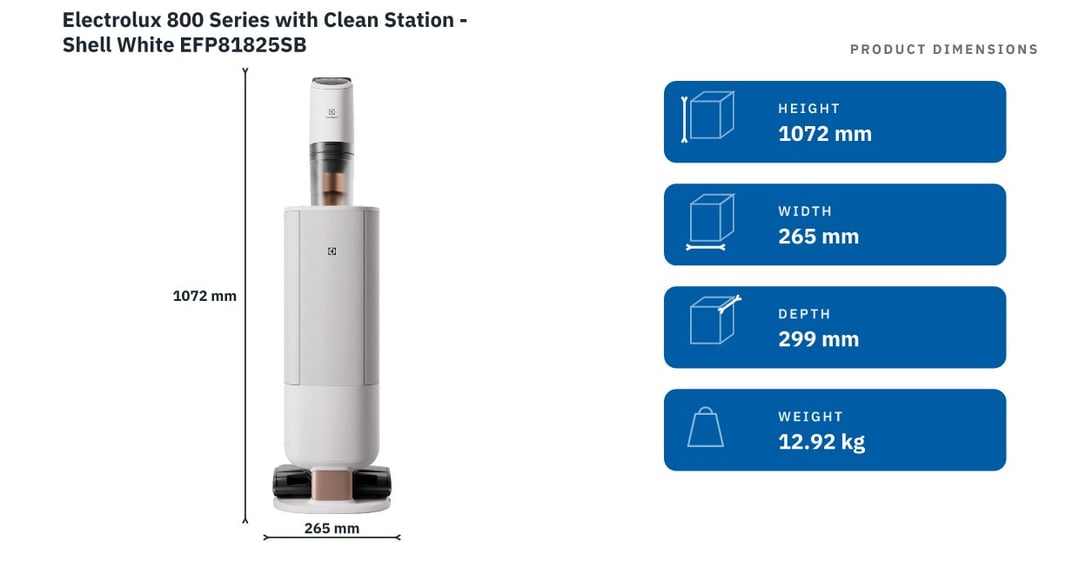 Electrolux 800 Series with Clean Station - Shell White EFP81825SB — product dimensions