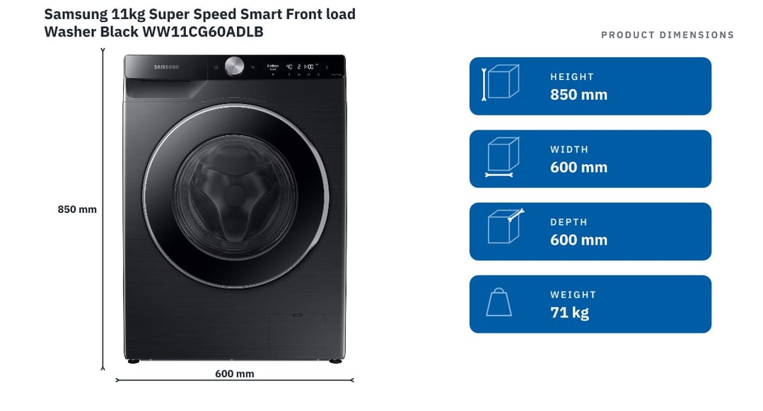 Samsung 11kg Super Speed Smart Front load Washer Black WW11CG60ADLB
