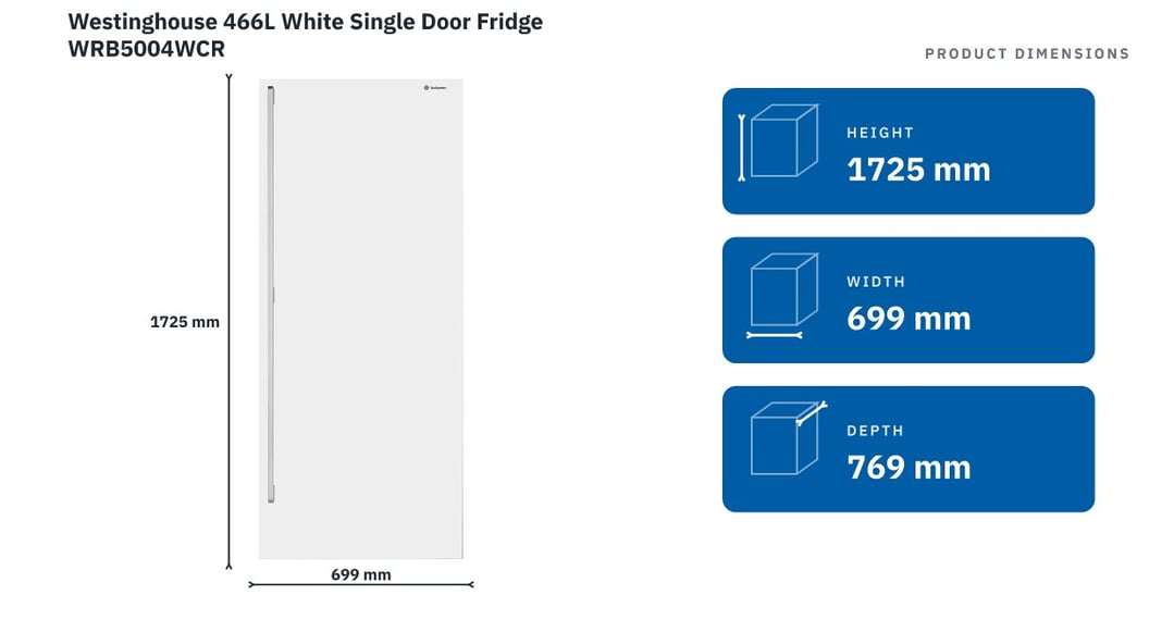 Westinghouse 466L White Single Door Fridge WRB5004WCR