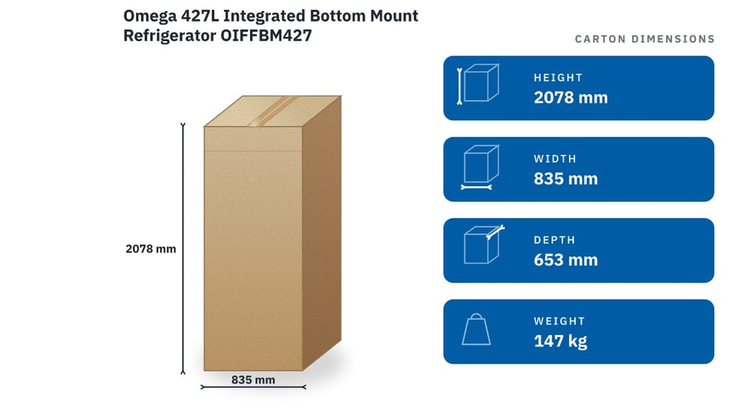 Omega 427L Integrated Bottom Mount Refrigerator OIFFBM427