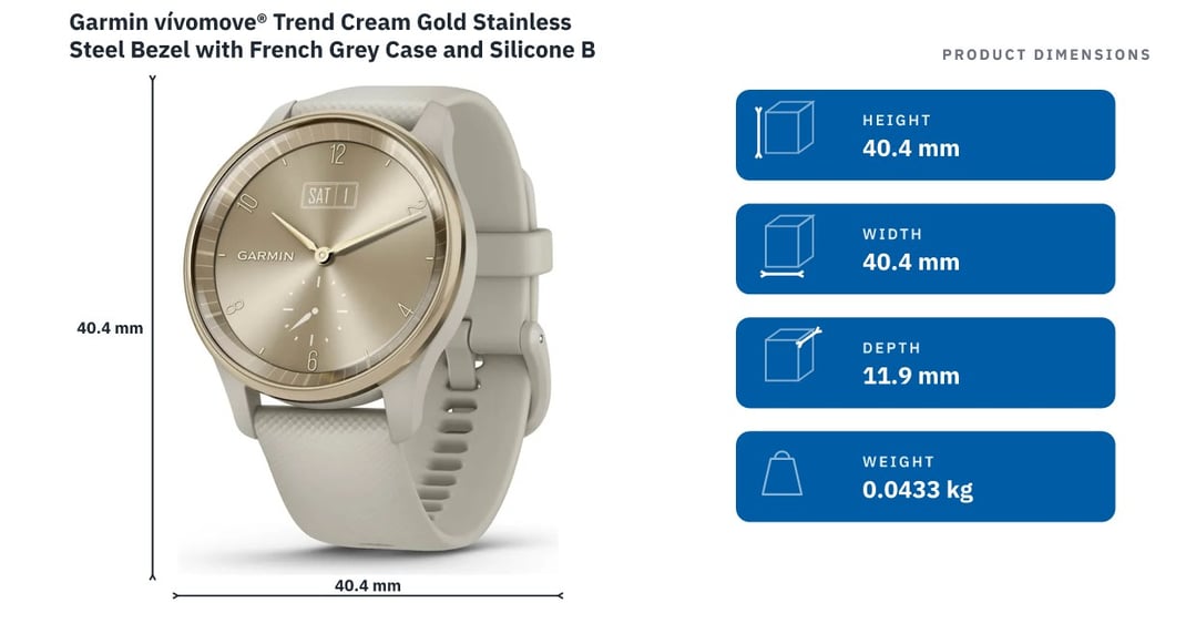 Garmin vívomove® Trend Cream Gold Stainless Steel Bezel with French Grey Case and Silicone Band 010-02665-02