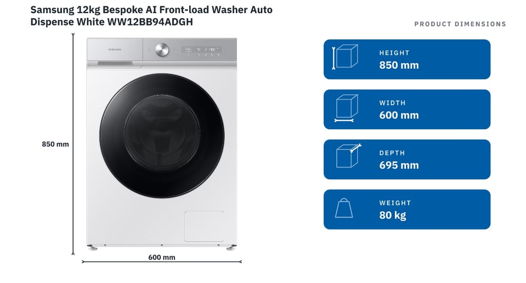 Samsung 12kg Bespoke AI Front-load Washer Auto Dispense White WW12BB94ADGH