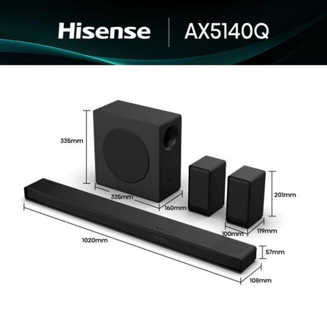 Hisense 5.1.4 CH Dolby Atmos Soundbar with Wireless Subwoofer AX5140Q