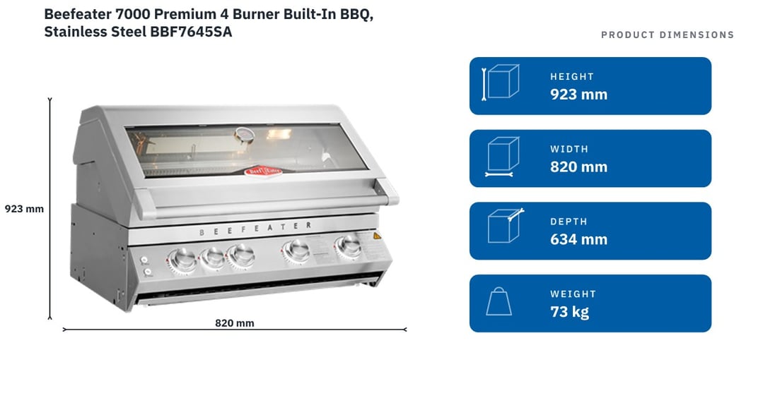 Beefeater 7000 Premium 4 Burner Built-In BBQ, Stainless Steel BBF7645SA — product dimensions